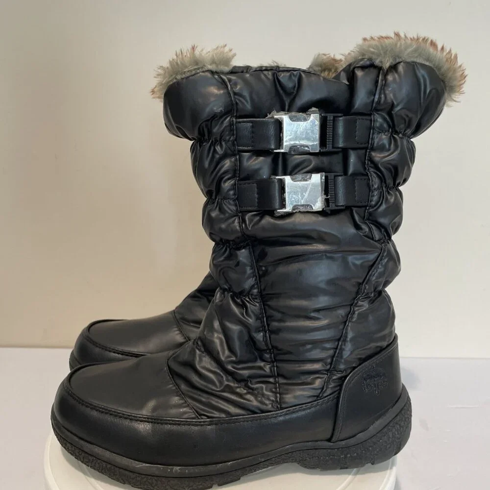 TOTES BEATRIX Winter Boots Women 8 WC Wide Calf Black Faux Rabbit Fur Lining
